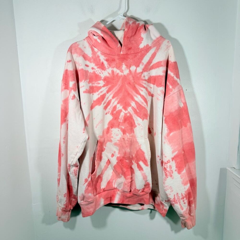 Holiday Brand Pink White Heart Tie Dye Heavyweight Sweatshirt Hoodie XXL